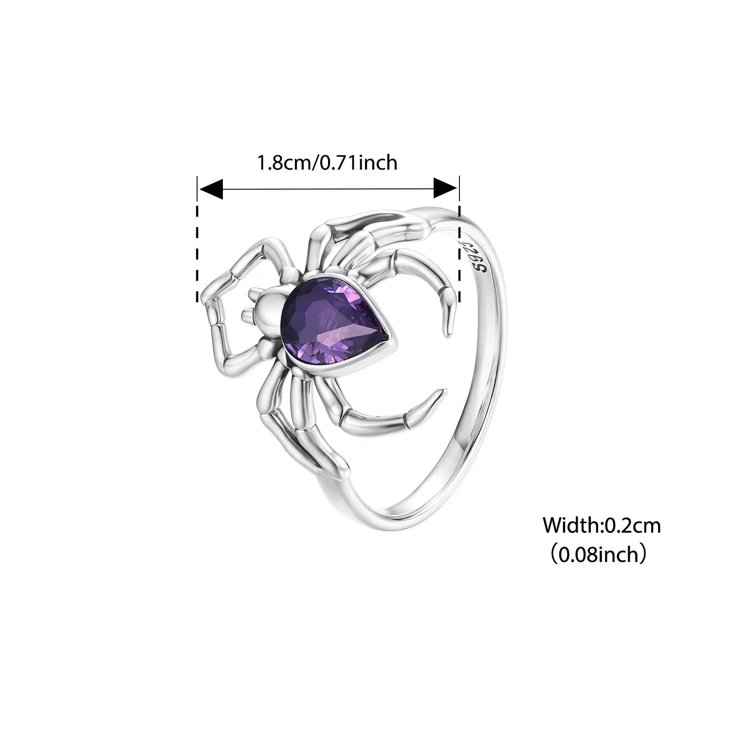 BISAER 925 Sterling Silver Spider Ring Purple Zircon Statement Band for Woman Party Original Fine Jewelry ECR1158