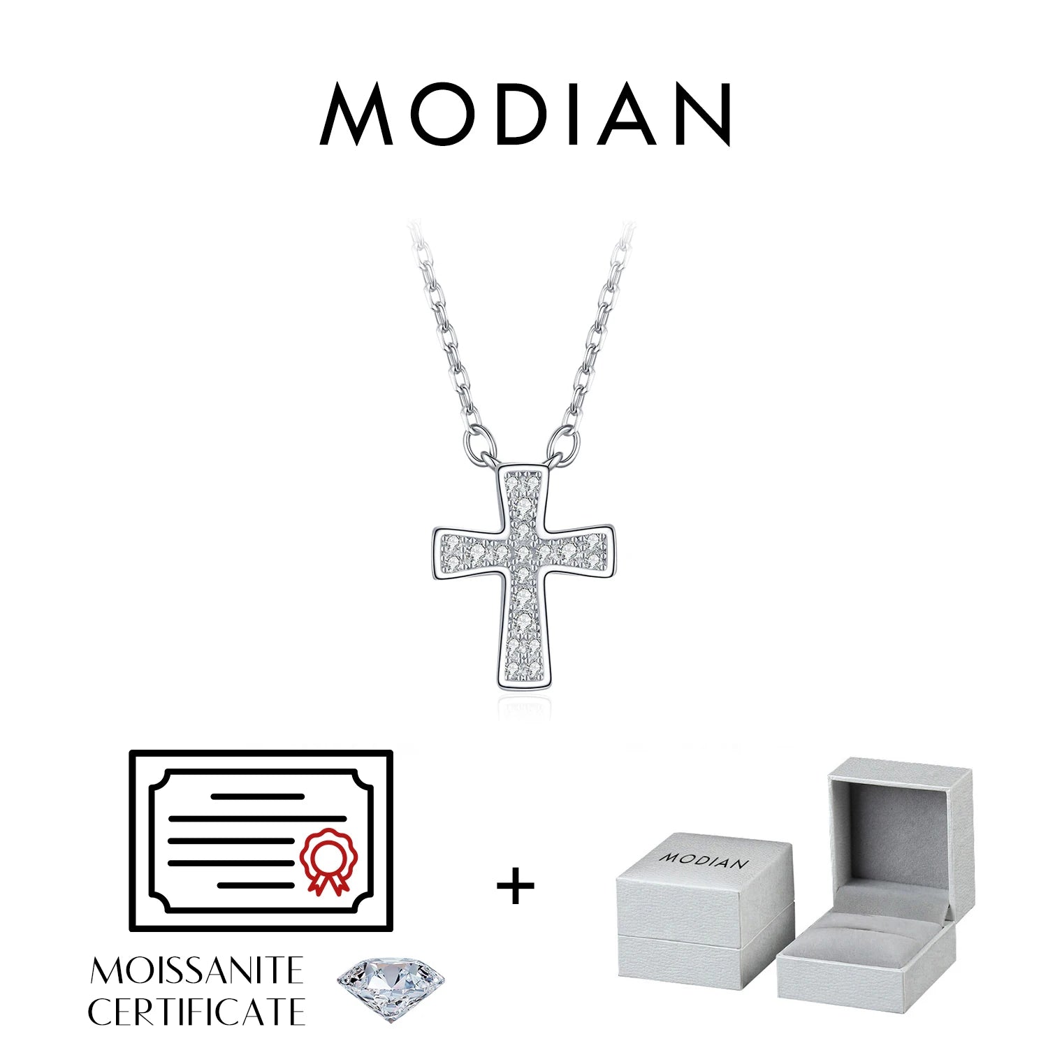 MODIAN D Color Sparkling Moissanite Necklaces 925 Sterling Silver Simple Cross Pendant Necklace For Women Fine Jewelry Gifts