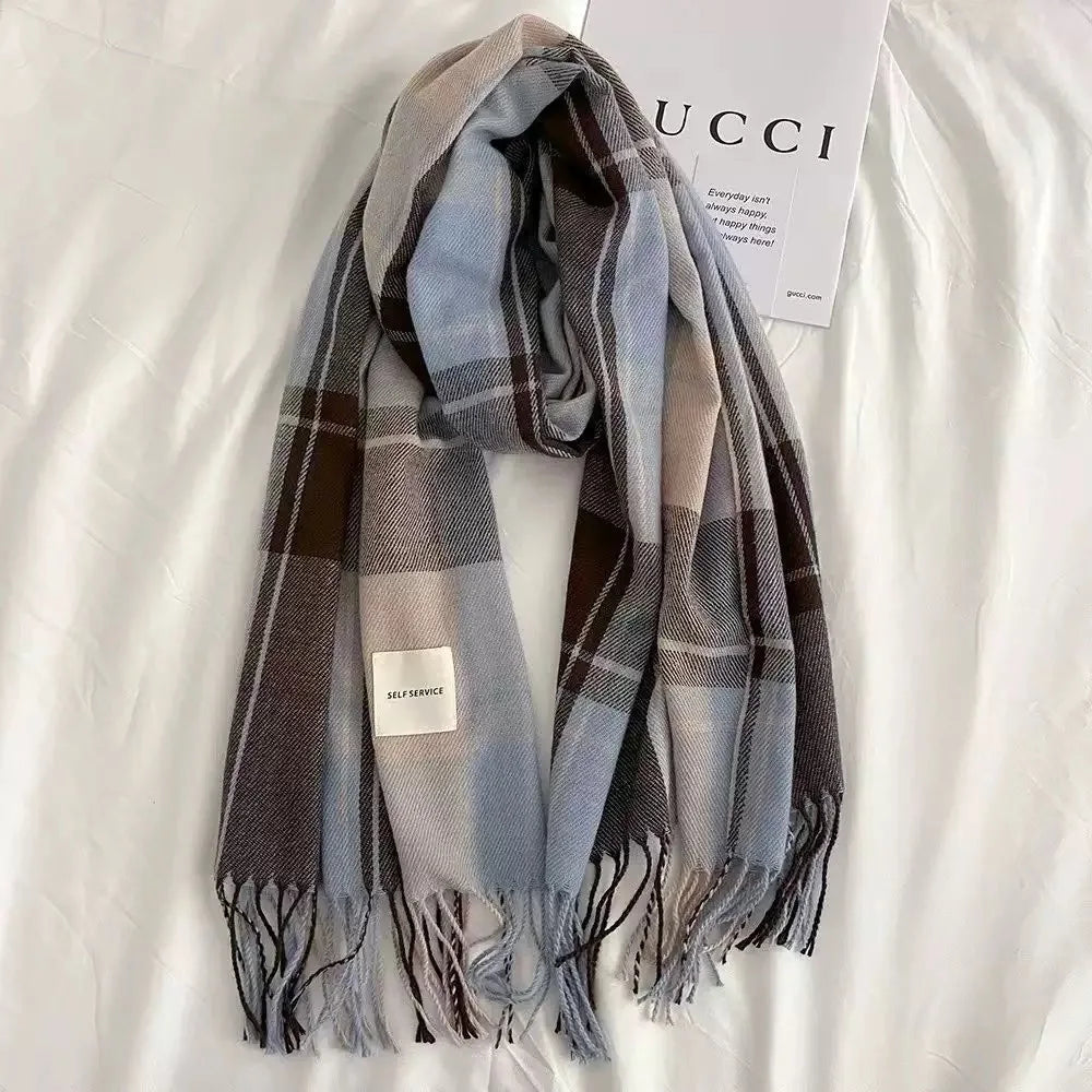 1 pc Fashionable and warm British plaid scarf for autumn and winter, retro and versatile plaid tassel shawl neck scarf, suitable