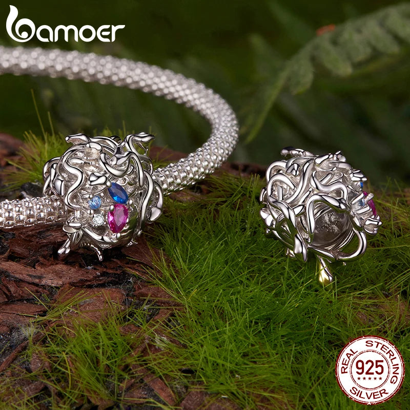 Bamoer 925 Sterling Silver Mystery Medusa Charm Transparent Glass Serpent Pendant  for Women Bracelet Accessories DIY Punk Gift