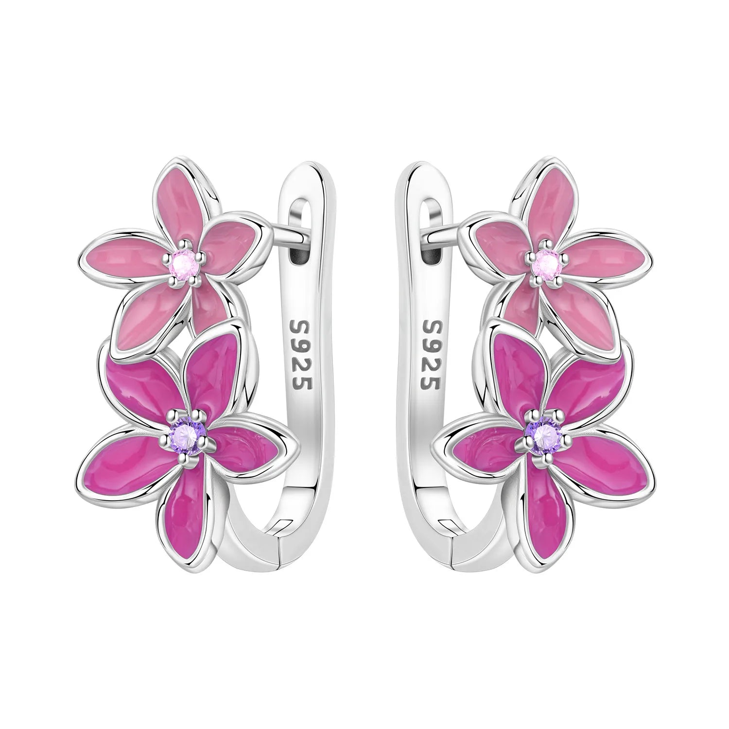 PANPOKI Original 925 Sterling Silver Blue Iris Flower Earrings Women Hoop Earring Anniversary Jewelry Trendy Gifts