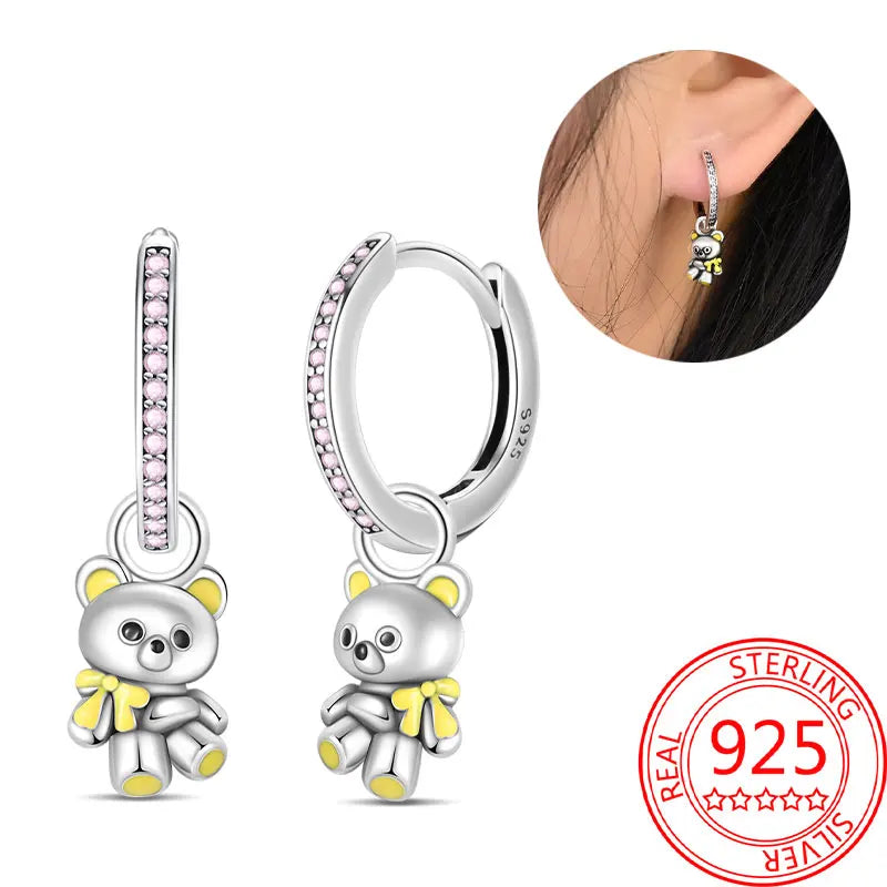Hot Sale Bee Earrings For Girl Lovely Yellow Black Dancing Bee Happy S925 Hoop Earrings Birthday Gift Silver Jewelry
