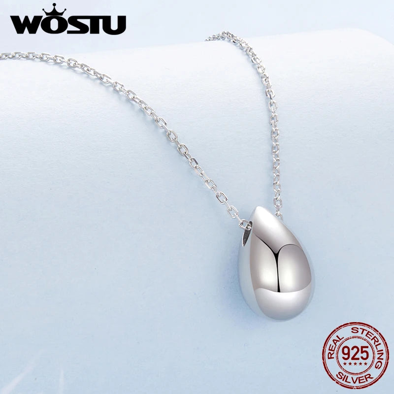 WOSTU Water Drop Pendant Neckalce 925 Sterling Silver Metal Glossy Waterproof Choker Necklace Wedding Engagement Jewelry Gift