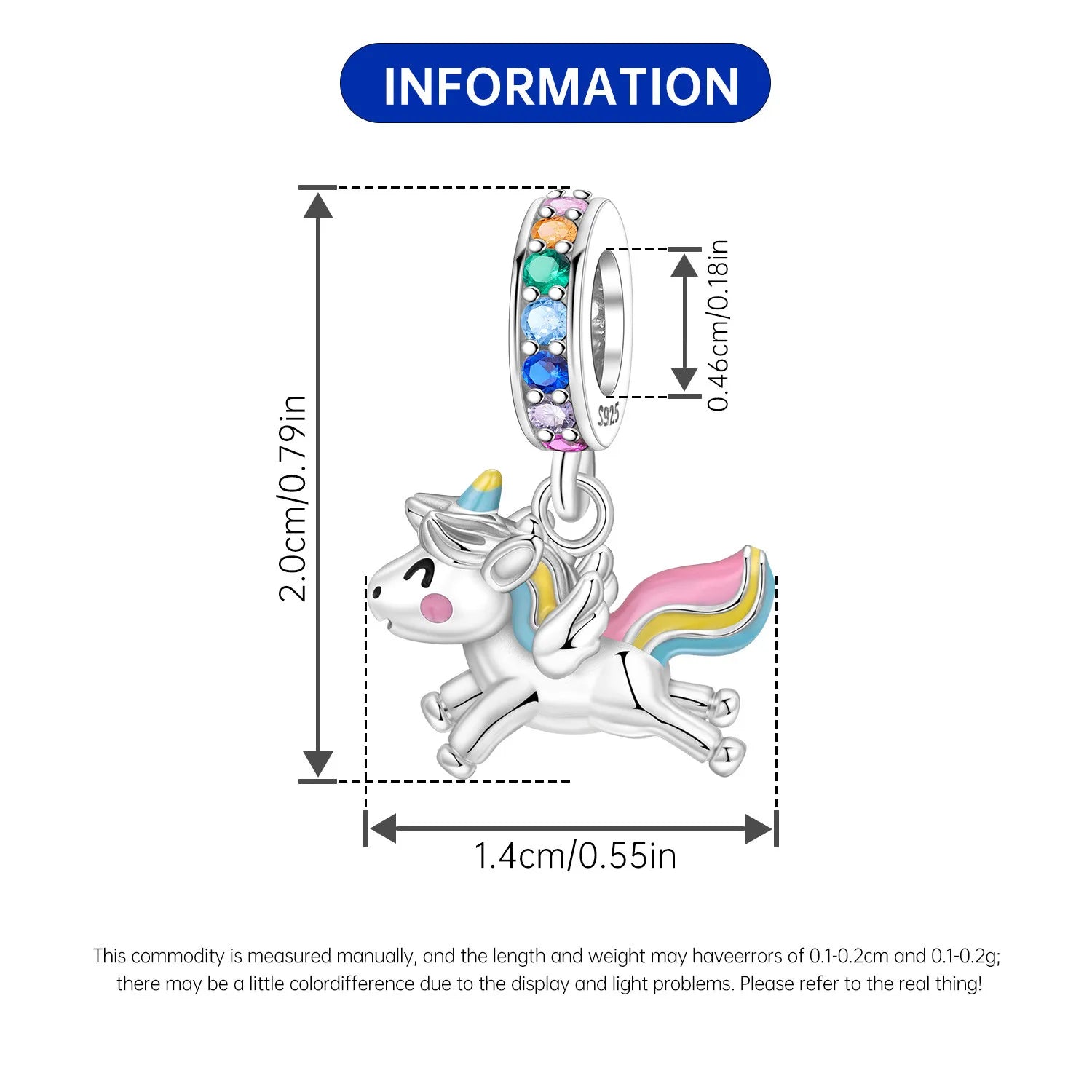 PANPOKI 925 Sterling Silver Rainbow Unicorn Animal Beads Original Pendants Bracelet Charm Jewelry Party DIY Trendy Gifts