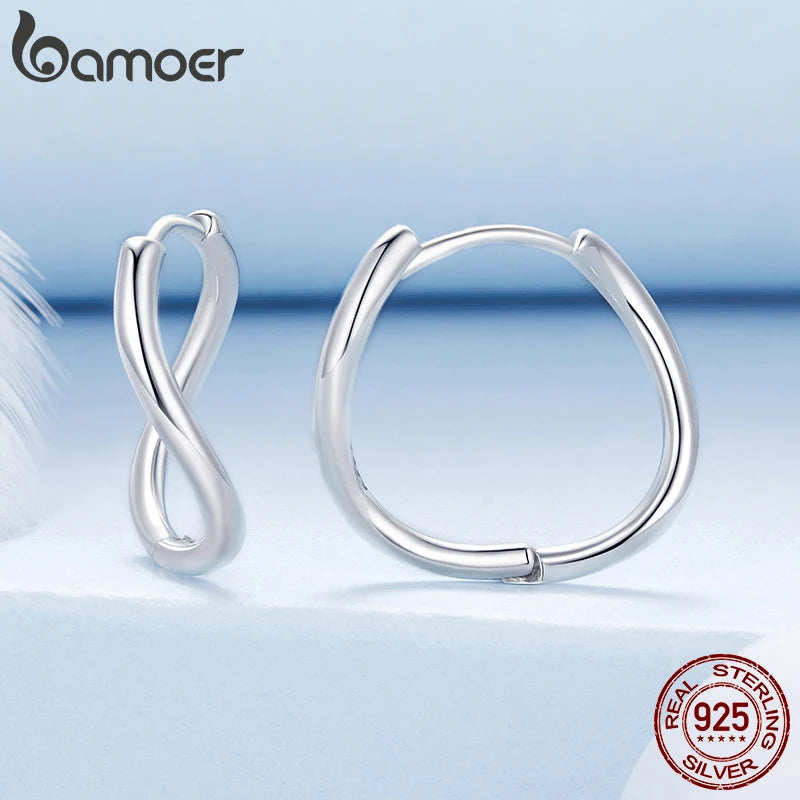 BAMOER Solid 925 Sterling Silver Wavy Huggie Hoops, Twisted Wave Hoop Earrings for Women BSE1186