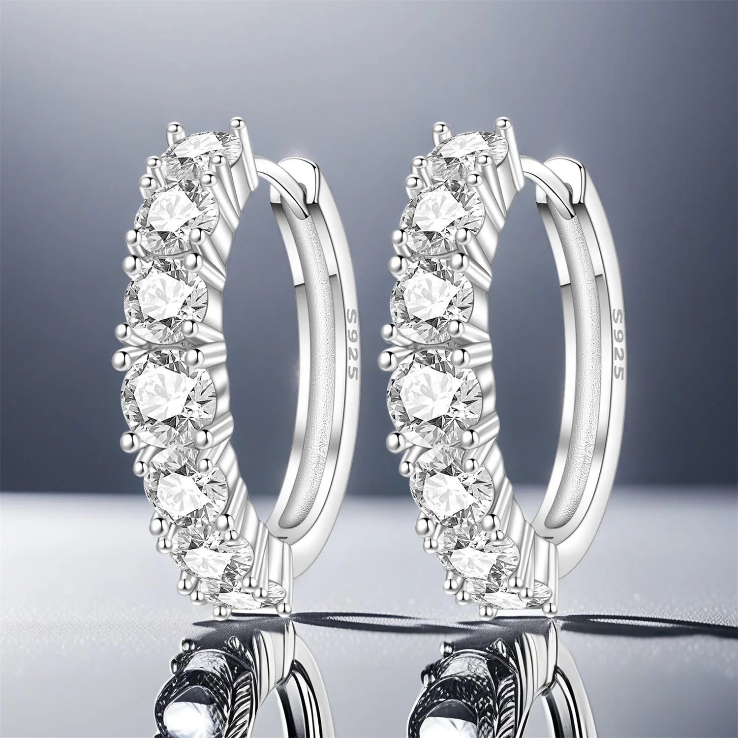 PANPOKI 925 Sterling Silver Sparkling Zircon Earrings Silver Hoop Earrings For Women Jewelry Original Party Trendy Gifts