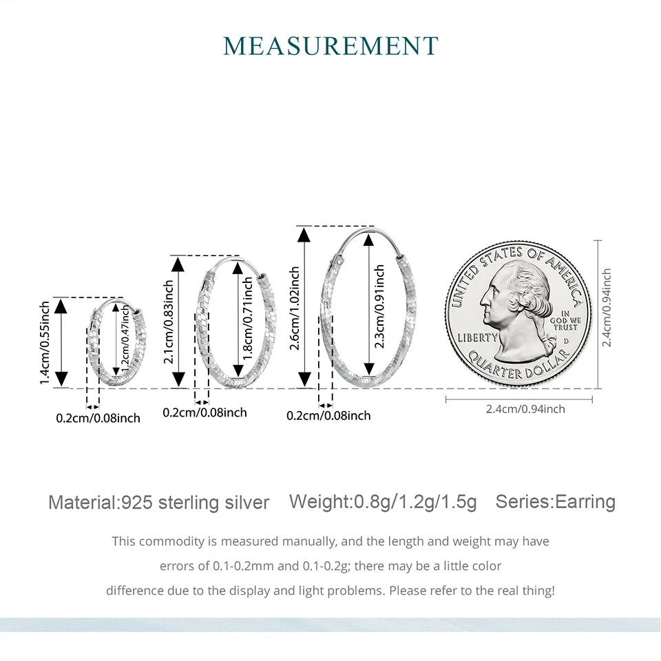 BISAER 925 Sterling Silver Frost Classic Circle Big Hoop Earrings Hypoallergenic Trendy for European Style Woman Fine Jewelry