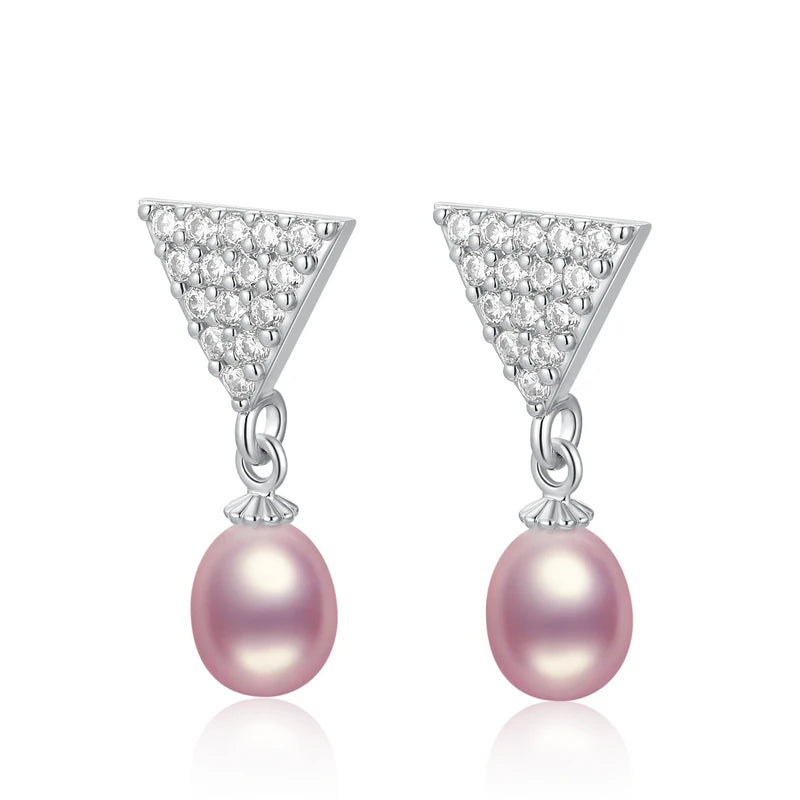 OXTAO Freshwater Pearl Earring Upside Down Triangle Hanging Earrings For Women'S Stylish Jewelry Design Exquisite Shiny Gift