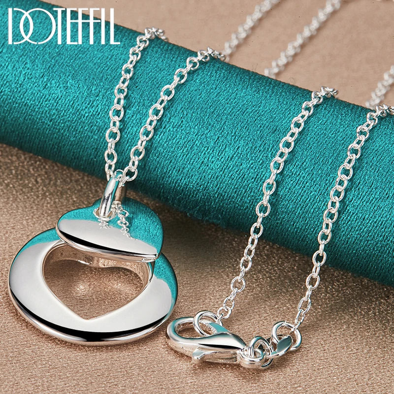 DOTEFFIL 925 Sterling Silver Heart Round Pendant Necklace 18-30 Inch Chain For Woman Man Wedding Engagement Party Charm Jewelry
