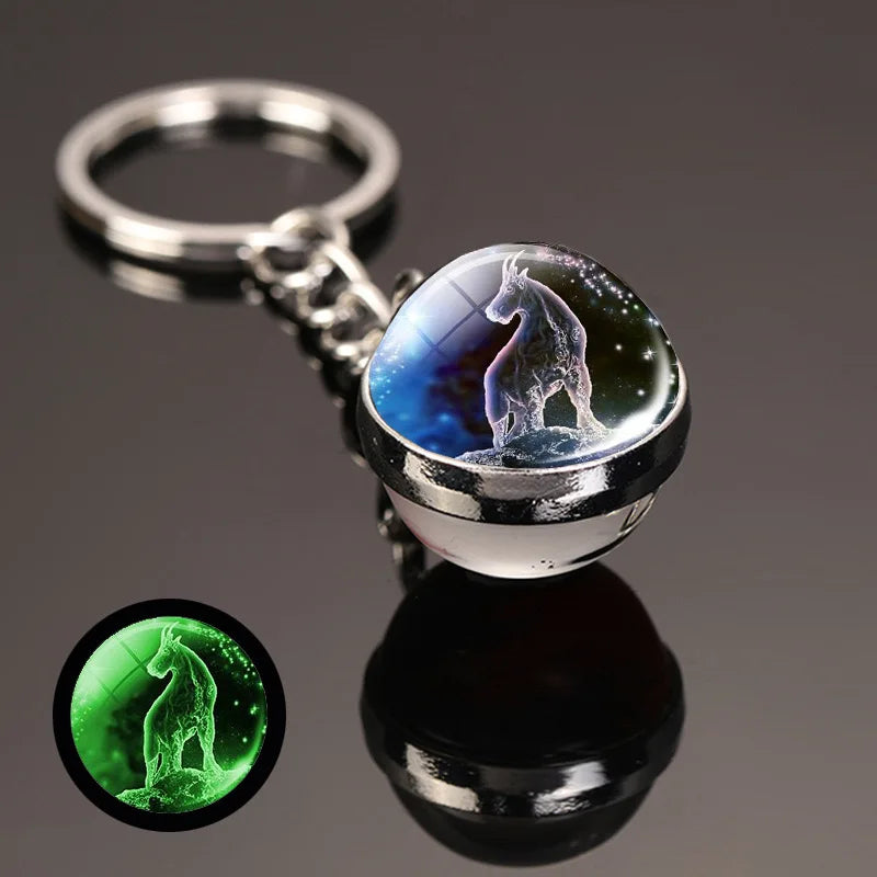 New Design Luminous Crystal Twelve Constellation Keychain Unisex Metal Holder Pendent Key Ring Bag Decoration Gift For Couple