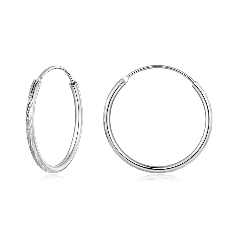 BAMOER 925 Sterling Silver Engraved Hoop Earrings for Women, Lightwieght Big Hoop Earrings Hypoallergenic Trendy Hoop Earrings