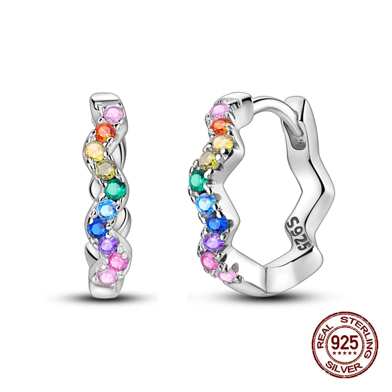 Simple Original 100% 925 Sterling Silver Sparkling Zircon Star Flower Double Hoop Earrings For Women Wedding Engagement Jewelry