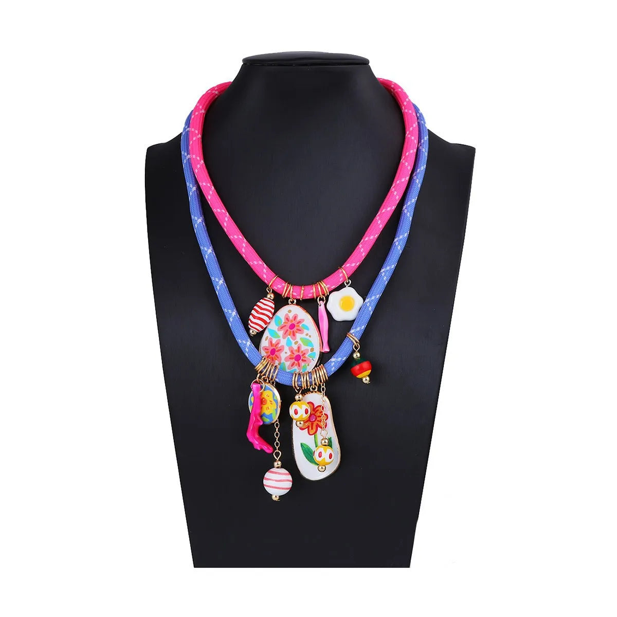 ZAA Personalized Trendy Colorful Rope Flower Coral Egg Necklace
