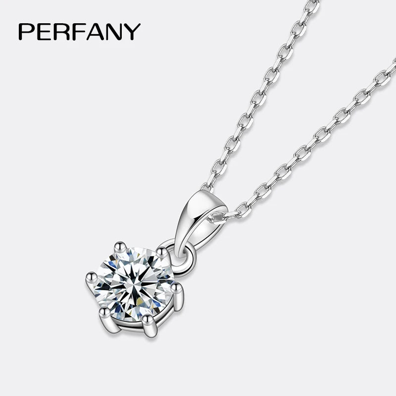 PERFANY 0.5-5CT Moissanite Necklace for Women S925 Pure Silver Classic Six Claw Round Diamond Pendant Minimalist Wedding Jewelry - Madeinsea©
