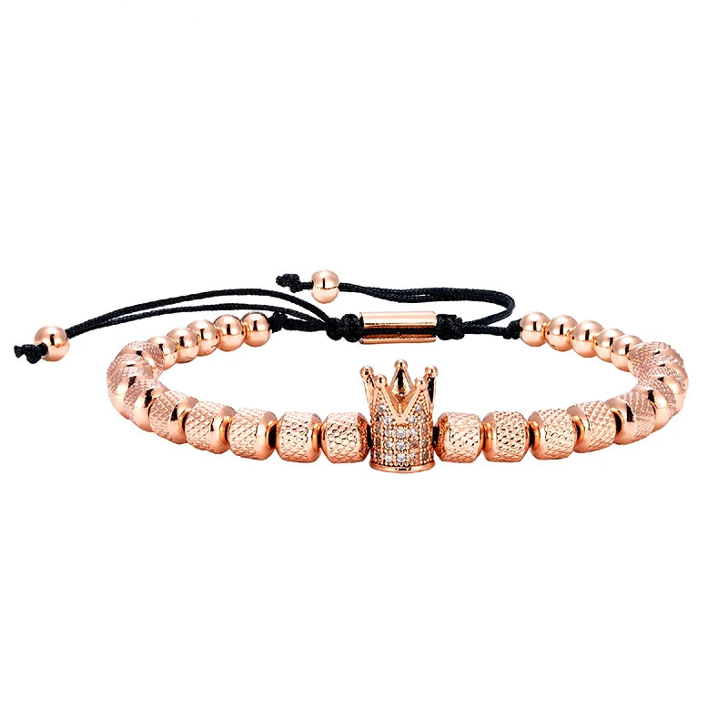 MKENDN Luxury Micro Pave CZ Crown Royal Charm Men Bracelets Stainless Steel Crystals Bangles Couple Handmade Jewelry Gift