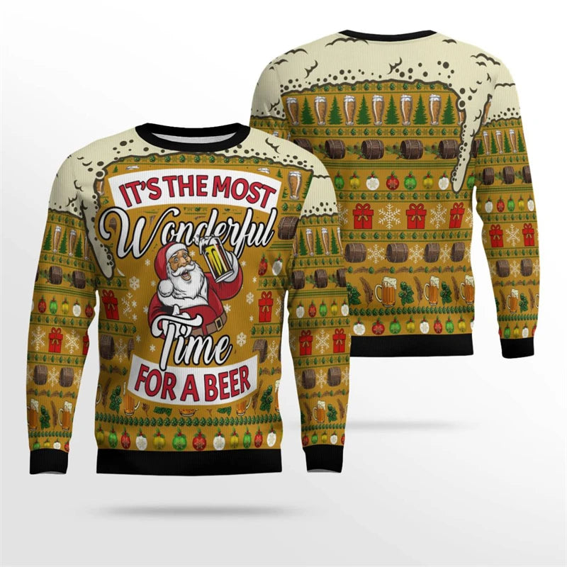 Christmas Beer Party Funny Ugly Sweater For Men Fun Santa Claus And Jesus Pattern Sweatshirt New Year Xmas Sweatshirts 2026