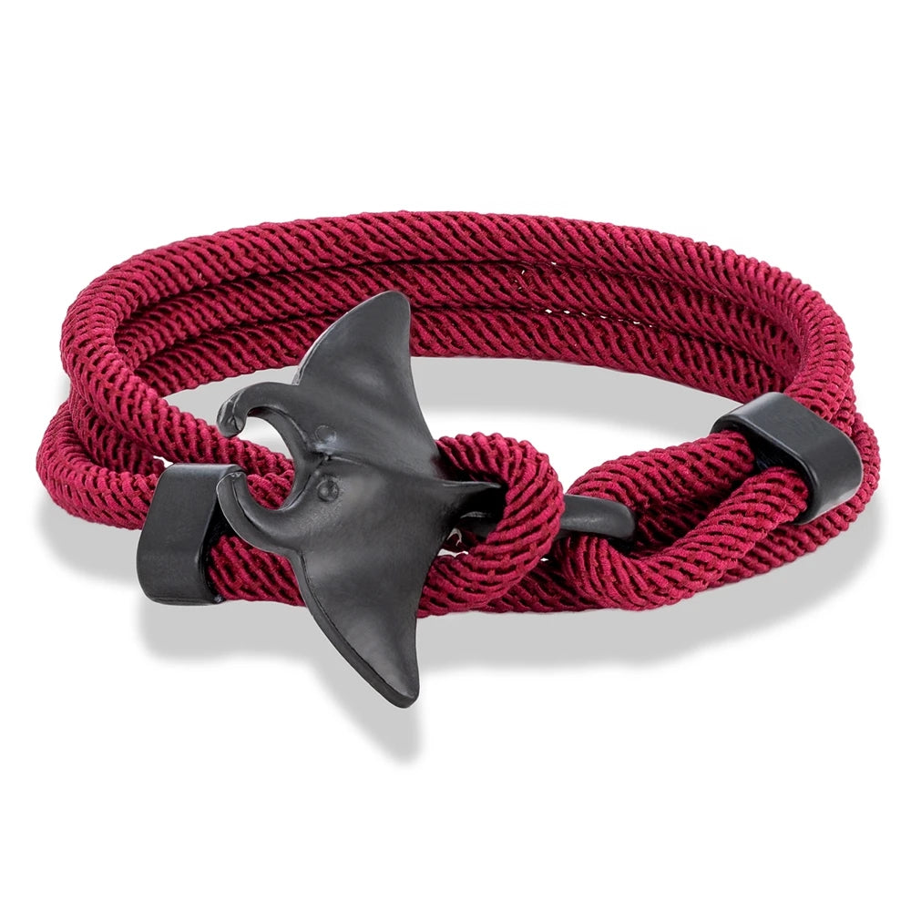 MKENDN Ocean Style Manta Ray Multilayer Rope Bracelet Charms Men Women Beach Wristband Adjustable Jewelry Homme