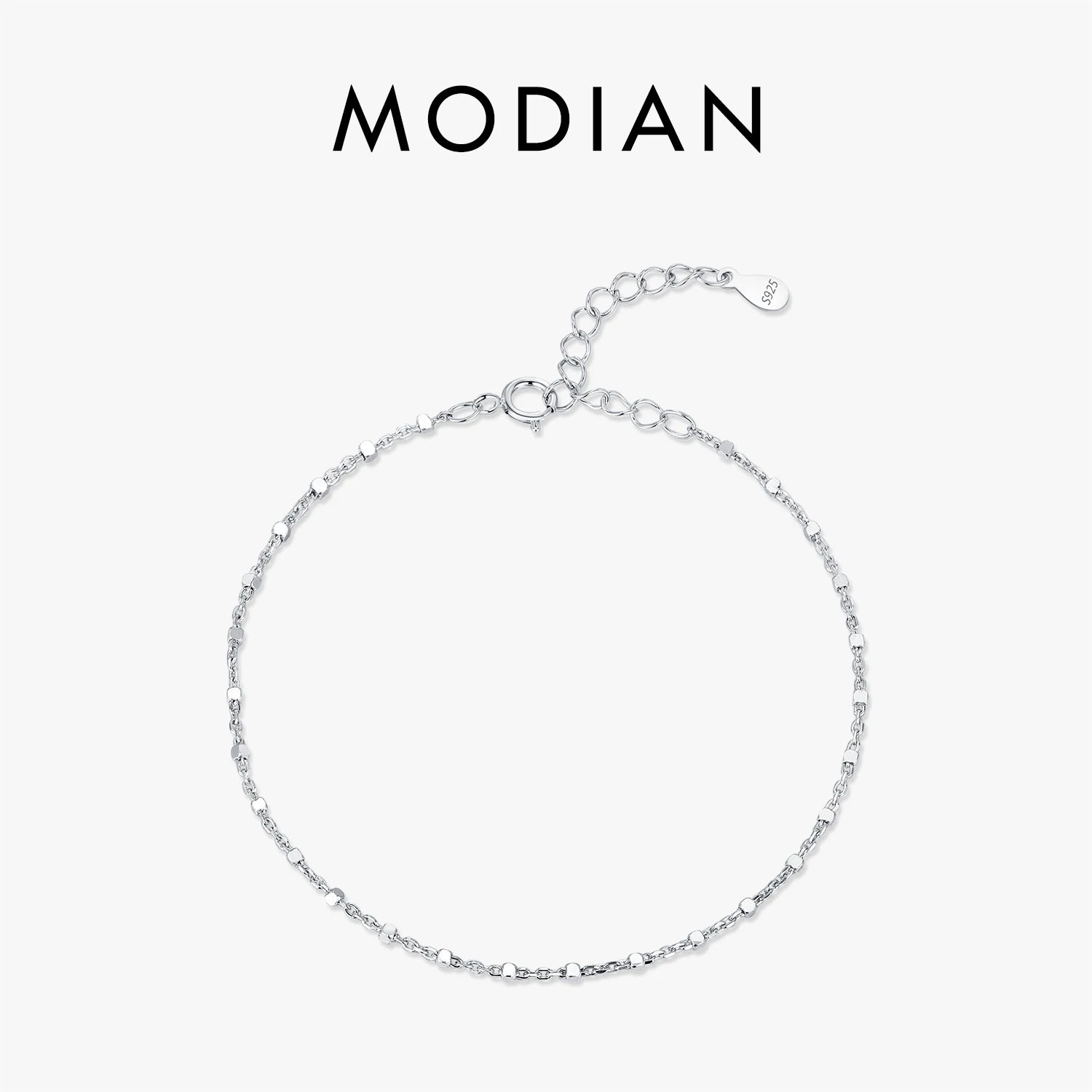 MODIAN 925 Sterling Silver Fashion Simple Geometric Beads Link Chain Charm Bracelets For Women Daily Office Fine Jewelry