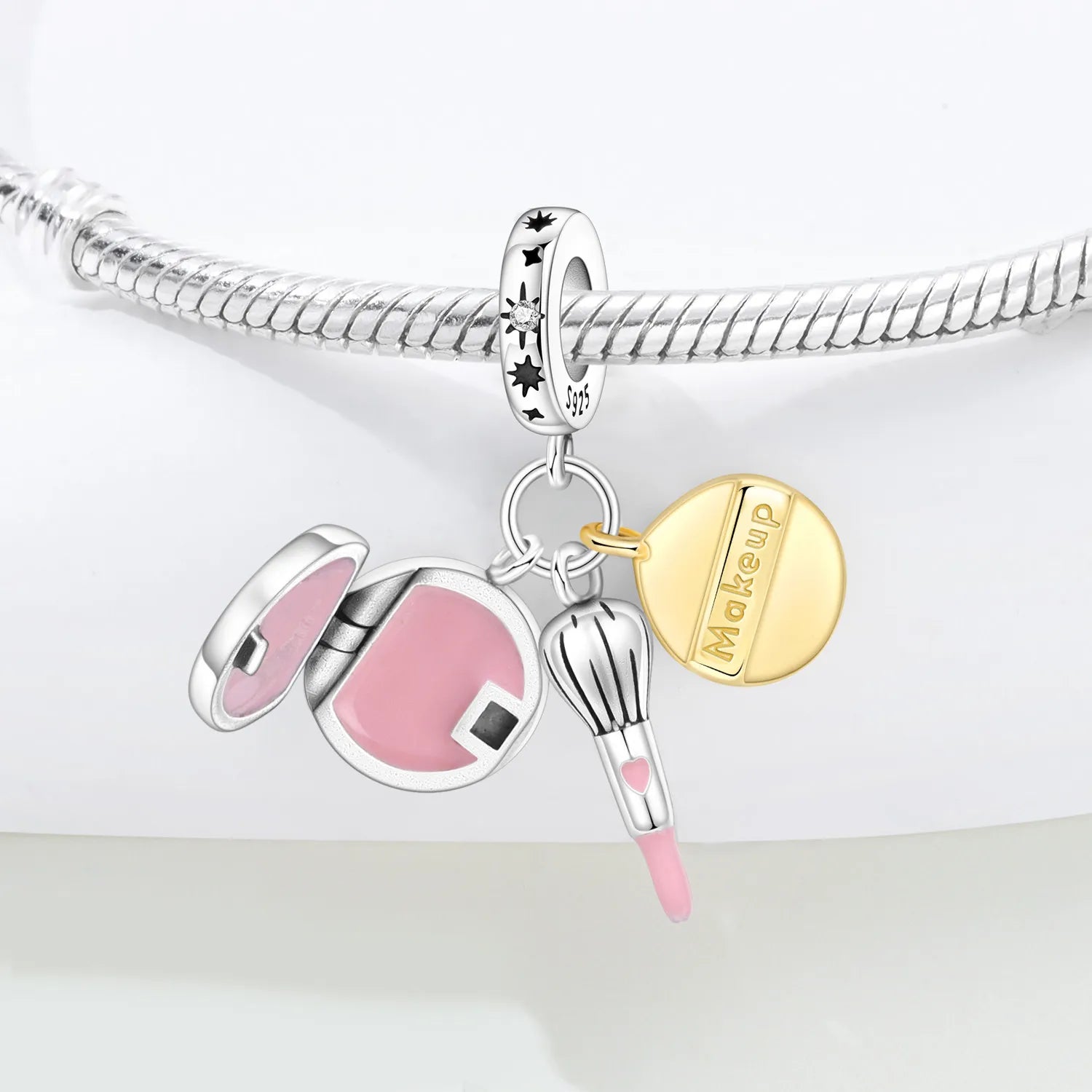 PANPOKI 925 Sterling Silver Brush Beauty Pendant Charms Beads Fit Bracelets DIY Party Trendy Gifts Jewelry Accessory