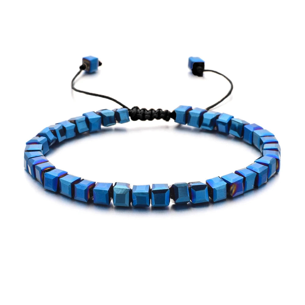 MKENDN Square Austrian Crystal Bead Bracelet Adjustable Braided Rope Bracelet Luxury Shimmering Glass Bead Jewelry for Men Women