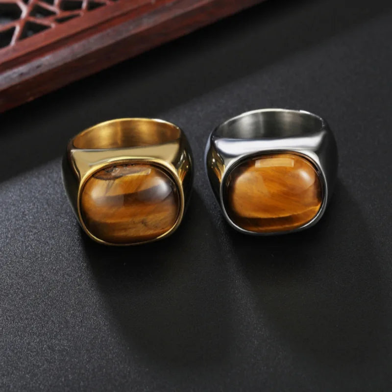 Retro Glass Tiger Eye Ring For Men Zinc Alloy Classic Fashion Designer Ring Handmade Jewelry Rock Hiphop Accessories Unisex Gift