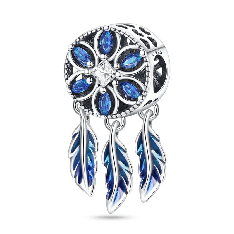 Dreamcatcher Series - Original Genuine 925 Sterling Silver Zircon Moon Sun Charm Beads Suitable 3mm Bracelet DIY Making Pendant