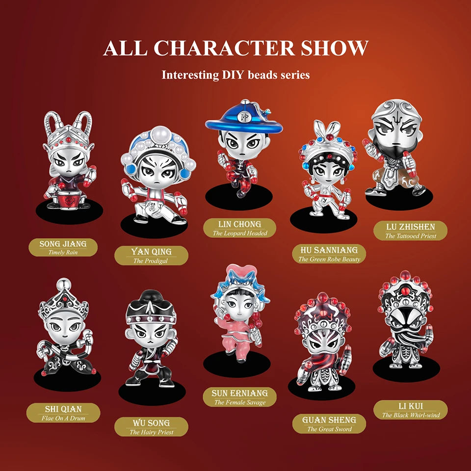 WOSTU New Year Gift S925 Silver Charms Bead Traditional Opera Character Pendants for Bracelet Necklace Jewelry Make Lin Chong