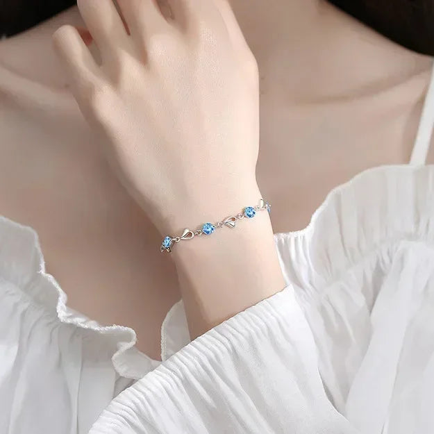925 Sterling Silver Heart Shaped Necklace Bracelet Set for Women Vintage Korean Crystal Bracelets High Quality Set Party Jewelry - Madeinsea©