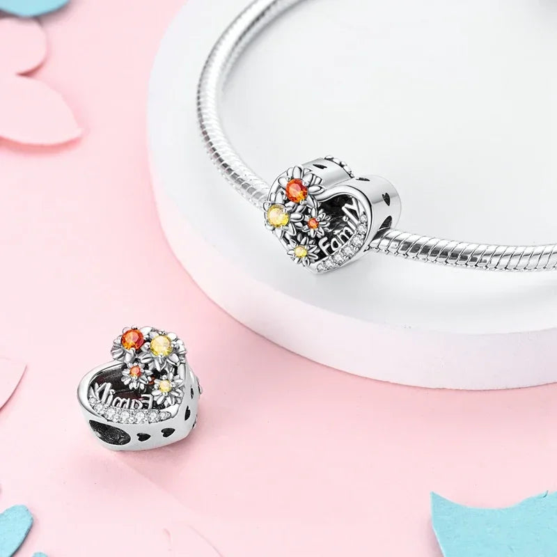 S925 Sterling Silver Flower with Various Shapes Sparkling Zircon Sunflower Charms Beads Fit Original Bracelets DIY Jewelry