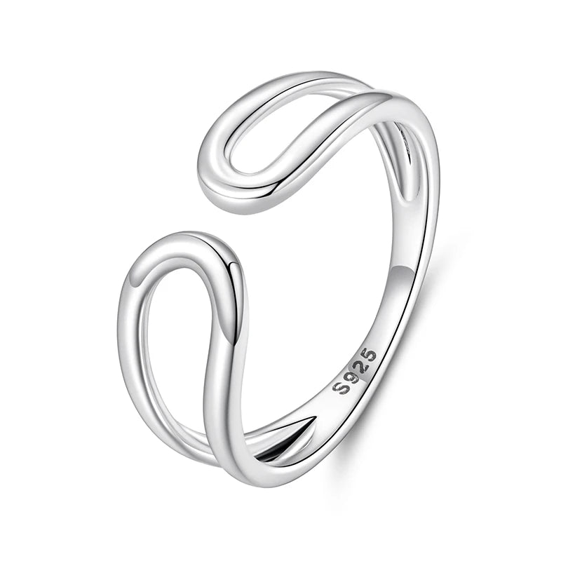 WOSTU 925 Silver Teardrop Double layer Open Ring For Women Stackable Simple Adjustable Rings U Style Zircon Party Anillos Punk
