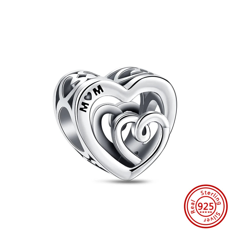Authentic 100% 925 Sterling Silver Fit Original Pantaro Charms Bracelet Heart Round Style Simple Beads Women DIY Jewelry Making