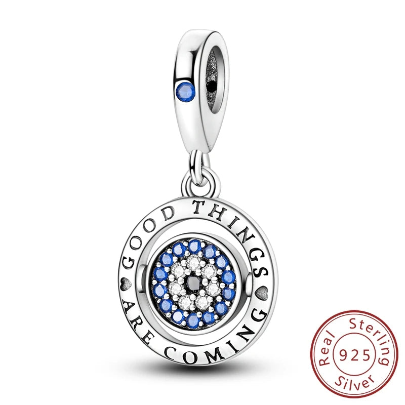 New 925 Sterling Silver Charms Beads Pendant Devil's Eye Blue Zircon Charms For Original Bracelet Charms DIY Jewelry Gift