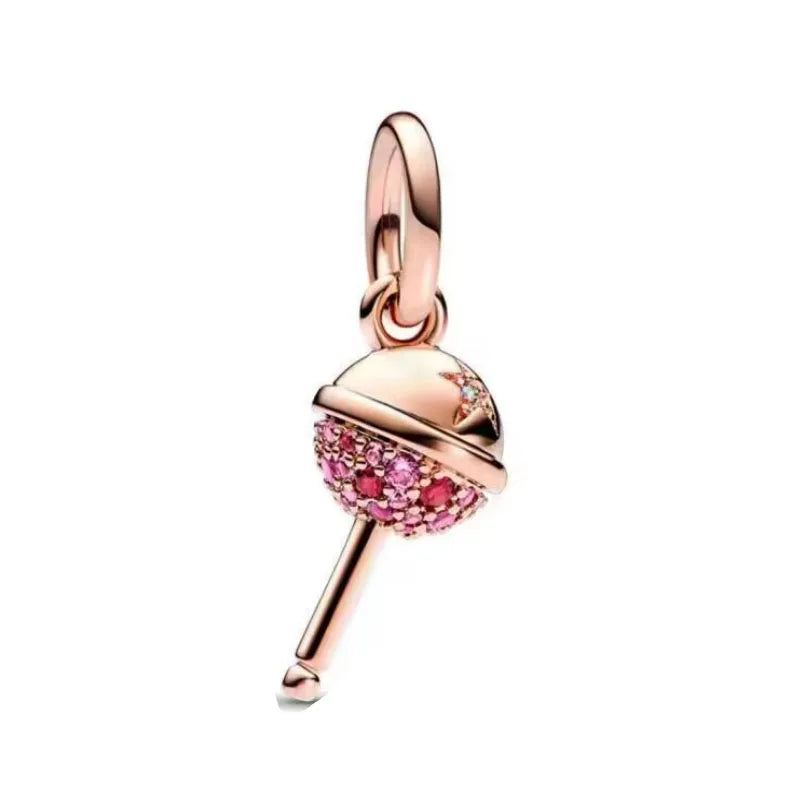 Hot Selling Rose Gold Series Leaf Bead Key Lock Pendant Suitable For European Original Bracelet DIY Exquisite Jewelry S925 Silve