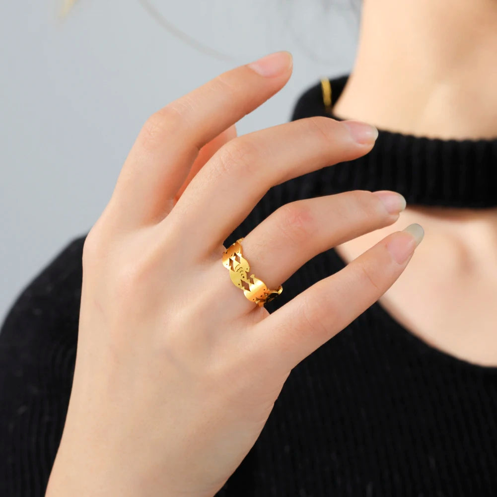 Dreamtimes Delicate Three-layer Fish Rings for Women Metallic Style Finger-ring Statement Jewelry Exquisite Fashion Accessories