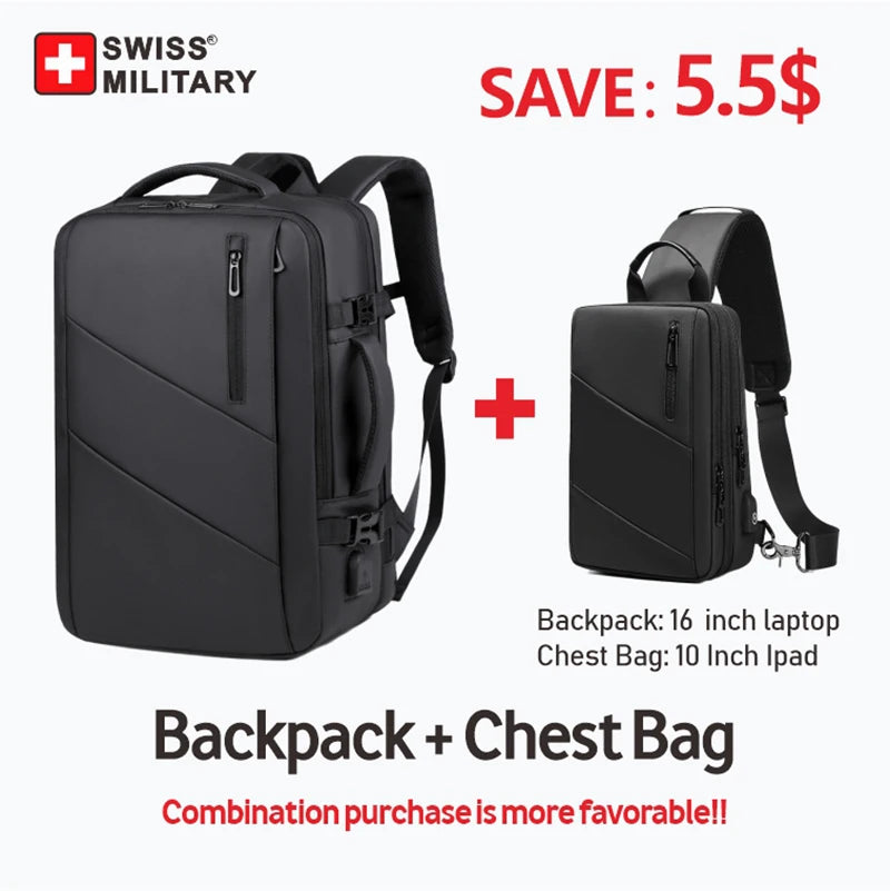 SWISS MILITARY Laptop Backpack Men 17 Inch Multi Pocket Expandable Bac