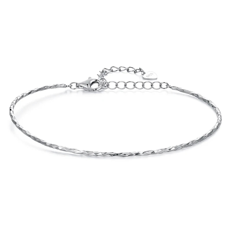 BAMOER White Gold Plated Forever Love Starlight Bangle Bracelet for Women, Dainty 925 Sterling Silver Adjustable Trend Bracelet