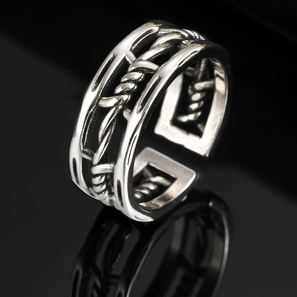 Vnox Gothic Thorn Rings for Men Boys, Twisted Metal Hollow Out Open Ring, Silver Color Male Finger Band Accessory