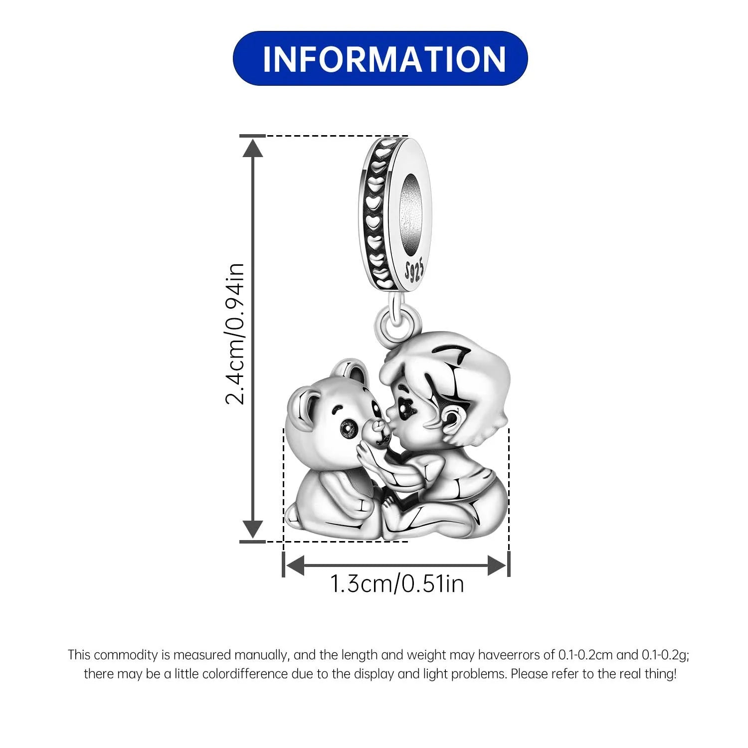 PANPOKI 925 Sterling Silver Boy And Cute Bear Pendant Charms Beads Fit Bracelets DIY Party Trendy Gifts Jewelry Accessory