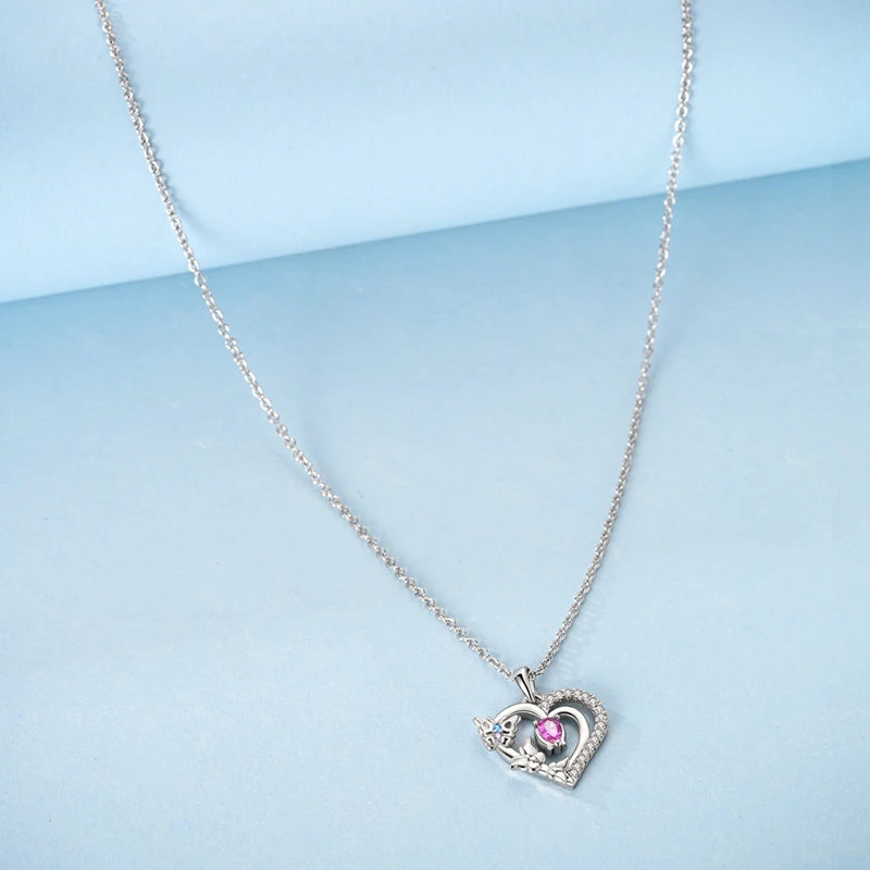 Necklaces 925 Silver Color Butterfly Cute Bear Lucky Symbol Zircon Heart Shaped Necklaces For Woman Valentine's Day Fine Jewelry