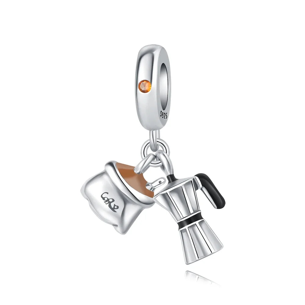 925 Sterling Silver American Coffee Fries Charm Pendant Beads Fit Charms 925 Original Bracelet for Women Jewelry Making