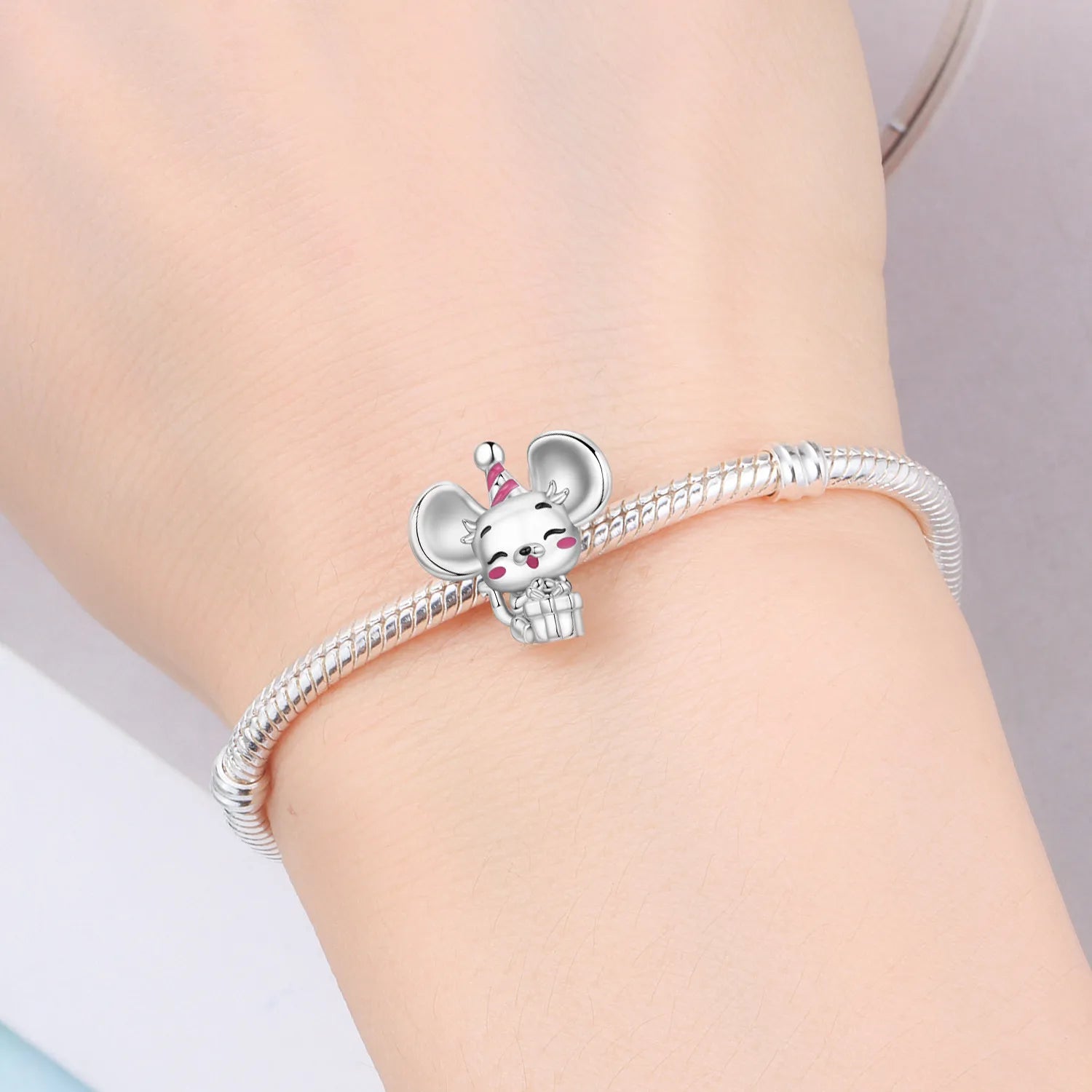 PANPOKI 925 Sterling Silver Cute Mouse Animal Beads Original Pendants Bracelet Charm Jewelry Party DIY Trendy Gifts