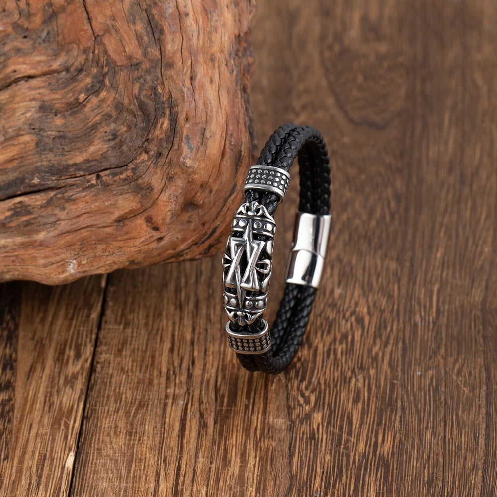 MKENDN Gothic Men Vintage Black Braided Genuine Leather Bracelet Norse Viking Bracelets Handmade Jewelry Pulseras - Madeinsea©