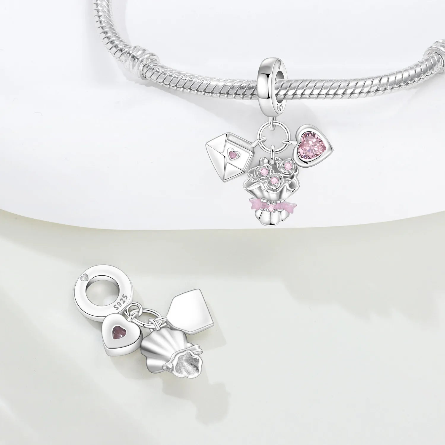 PANPOKI 925 Sterling Silver Pink Love Confession Pendant Charms Beads Fit Bracelets DIY Party Trendy Gifts Jewelry Accessory