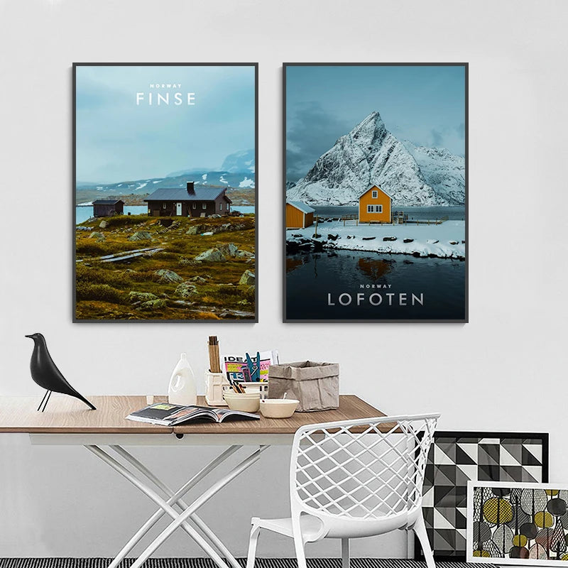 Travel City Norway Art Canvas Painting Print Poster Aurora Mountain Wall Modern Picture for Living Room Home Decor No Frame