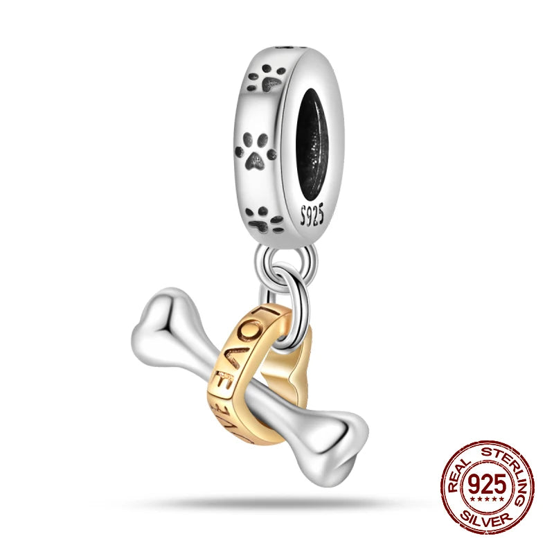 100% 925 Sterling Silver Cute Cat's Paw Dog Animal Pets Charms Beads Fit 3mm 925 Original Bracelet Fine DIY Birthday Jewelry