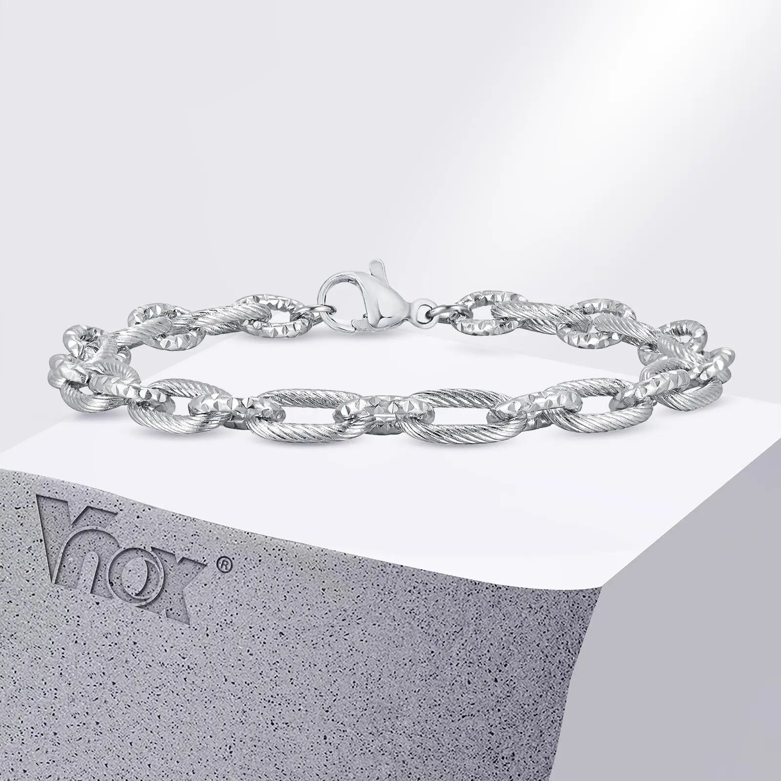 Vnox Cool Hand Made Stainless Steel Links Bracelets, Waterproof Mens Metal Chain Wristband, Punk Rock Jewelry