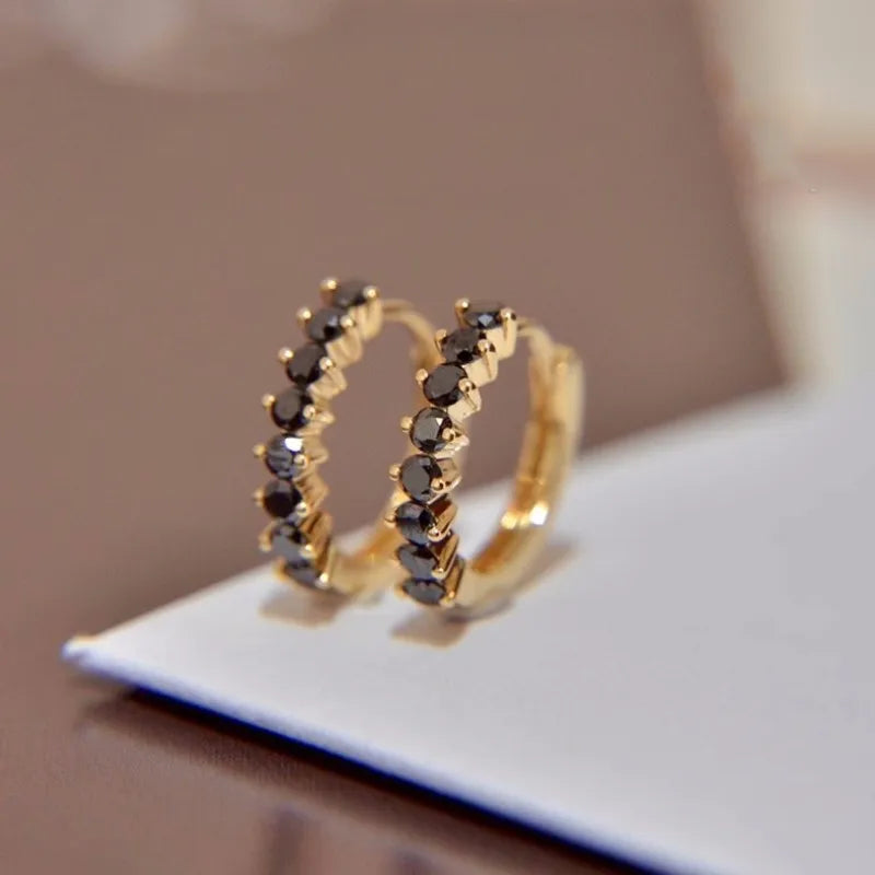 Genuine 925 Sterling Silver Personality Temperament Inlay Black Zircon Geometry Earrings For Women Sterling Silver Jewelry