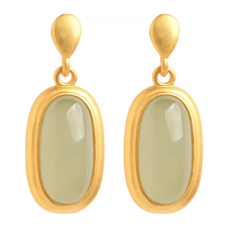 Woman 18k Real Gold Stud Earrings Korean Designer Earrings Luxury Natural Jade Stud Earrings for Women Brincos Pendientes Bijoux