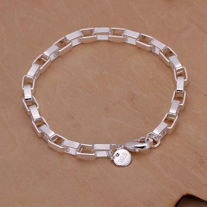 Noble 925 Sterling Silver Square Solid Chain Bracelet for Women Men Charm Party Gift Wedding Fashion Jewelry - Madeinsea©