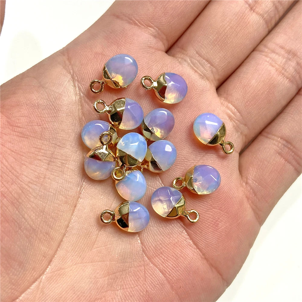 6x10mm Natural Faceted Oval Shape Stone Pendant Chalcedony Quartz Howlite Charms For Jewelry Making DIY Earring Accessories 5Pcs